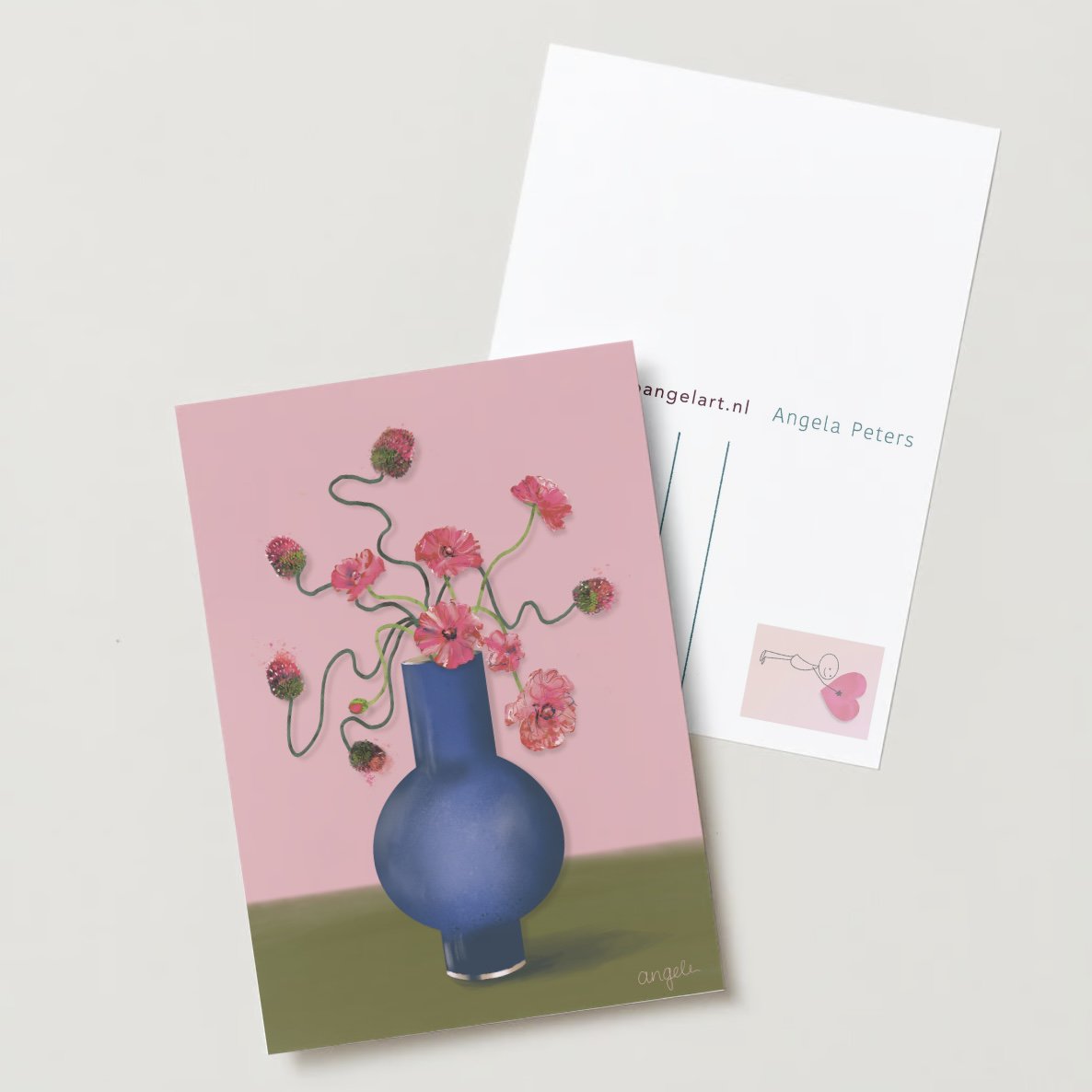 Illustratie bloemen op vaas wenskaart