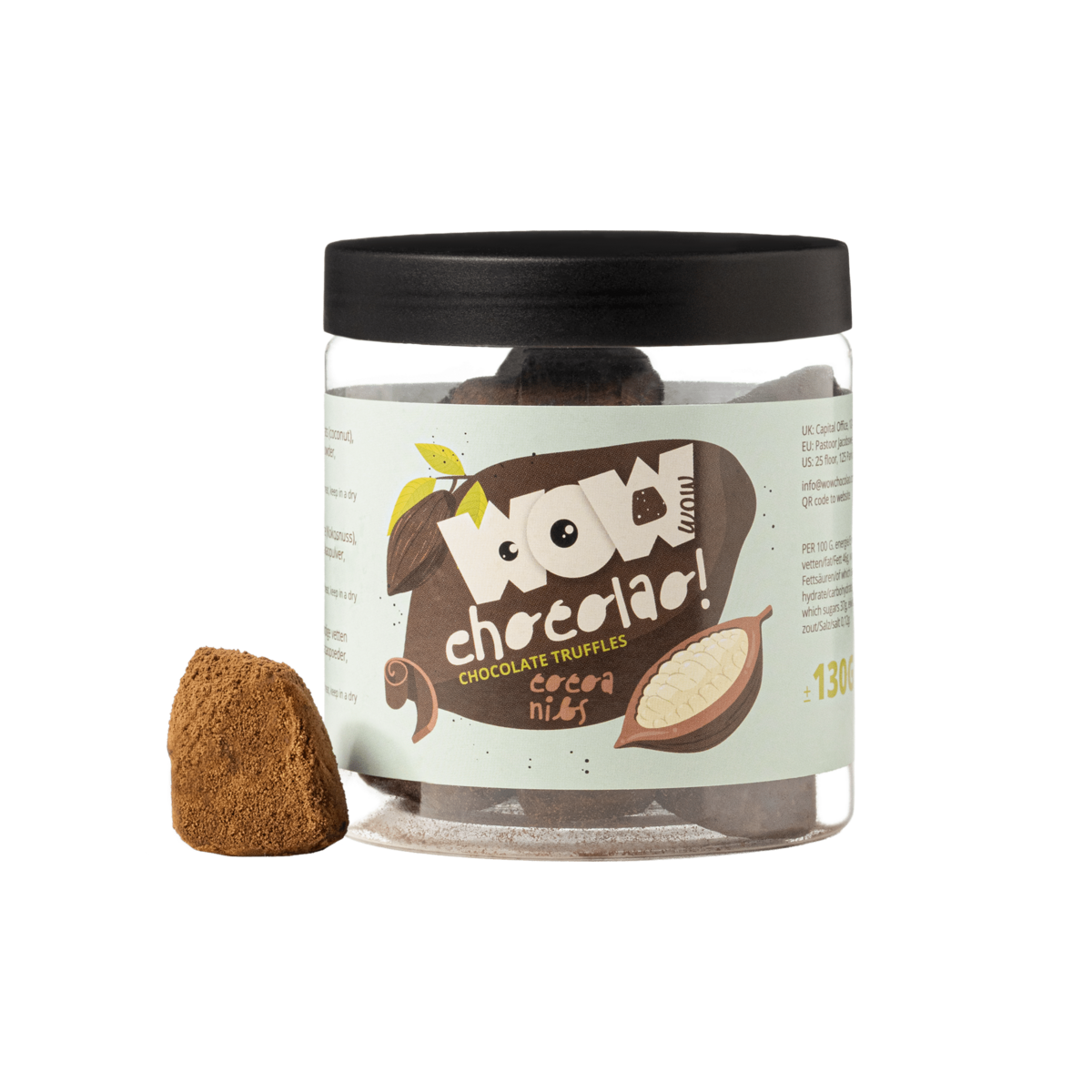 Cocoa Nibs Chocolate Truffles Gift Jar 130g | Crunchy Cocoa Chocolate