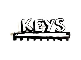  Black metal key hanger with the word "KEYS" displayed prominently. The hanger has multiple hooks for hanging keys.