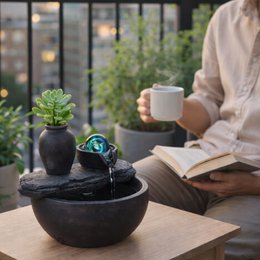 Zimmerbrunnen – Kieselsäure – Zen- und entspannende Dekoration – Geschenkidee – Buntes LED-Licht