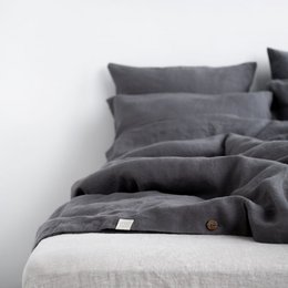 Ensemble de housse de couette en lin gris foncé