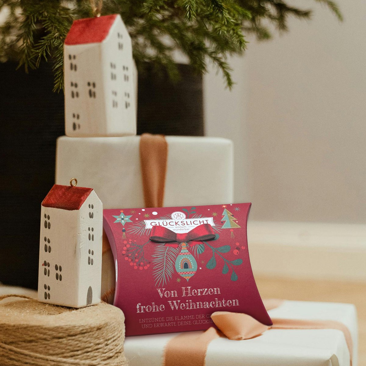 Lumière porte-bonheur / Dans le coffret cadeau avec un nœud découpé 🎀 / Chaleureusement / Joyeux Noël du fond du cœur / VE 15