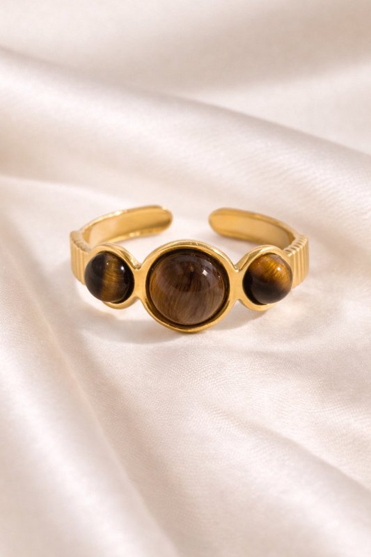 Orion – Justerbar Statement Ring med Tiger Eye – Guldfarvet