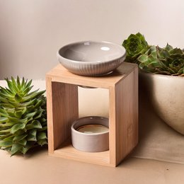 Parfumebrænder Naturea-serien - Yona - i bambus og keramik - Sund diffusionsduftende voks, fondanter - gaveidé