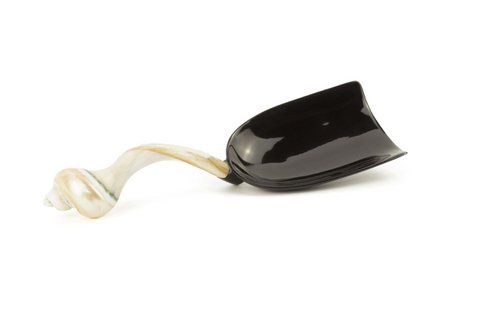 Oval black horn rice spoon with mother-of-pearl handle