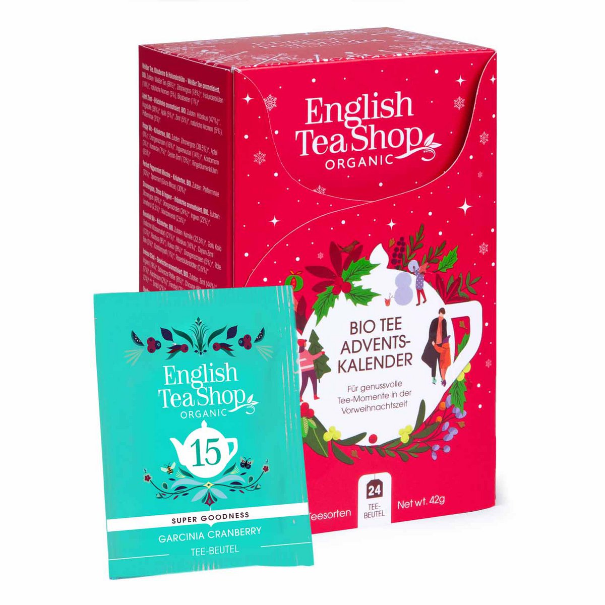 ETS - Tee Adventskalender 2026 "Elfen-Dorf" rot, 24 verschiedene BIO Tees