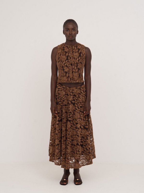 Lovers Brown Velvet Lace Occasion Skirt