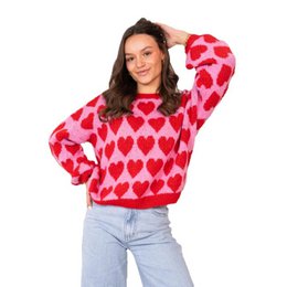 Pull court tricoté en jacquard de couleur contrastée pour la Saint-Valentin
