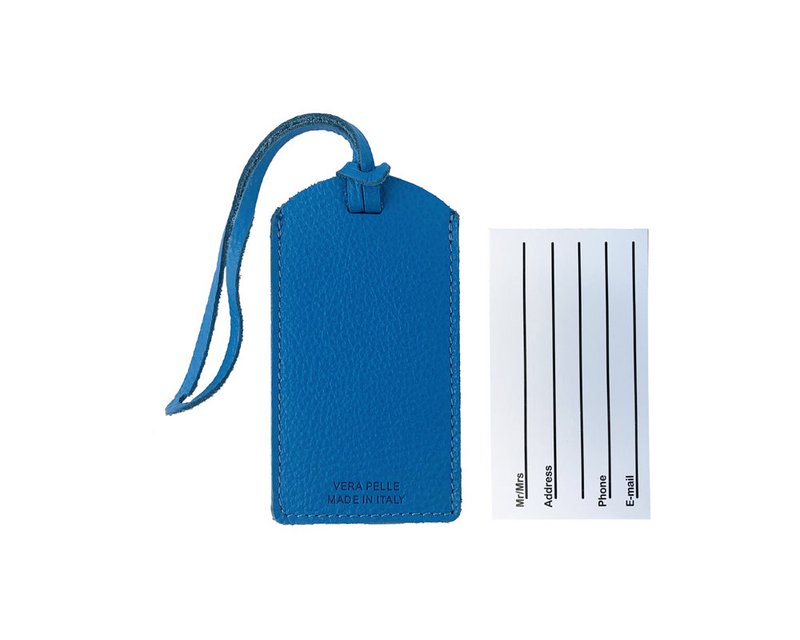 K0041EOB | Lavet i Italien tofarvet bagagemærke i ægte fuldnarvet læder, dollarkorn - Grøn/Blå - Mål: 6,5 x 12 cm - Emballage: stiv bund/låg Gaveæske