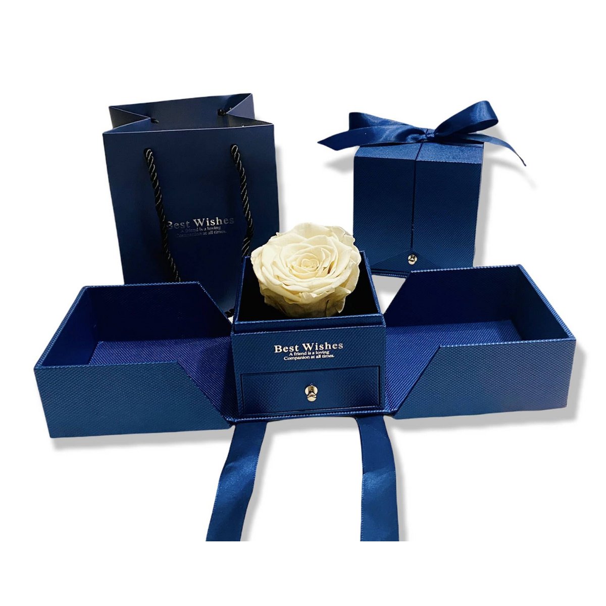 White Eternal Rose in Box Jewelery Box Blue, Real Rose