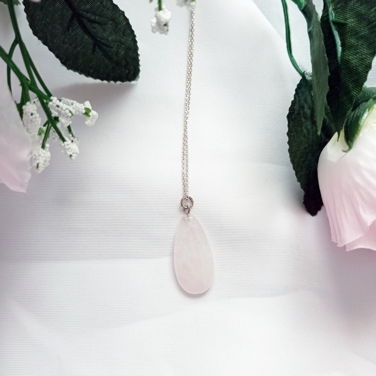Rose Quartz Teardrop Pendant Sterling Sølv halskæde