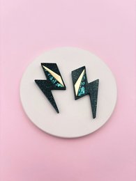 Boucles d'Oreilles Puces Maxi Eclairs Turquoise + Or