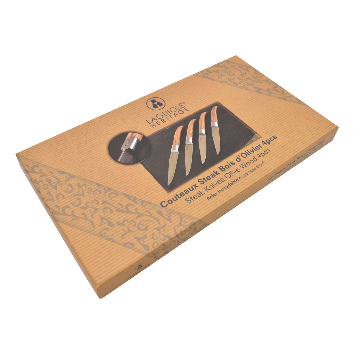 LAGUIOLE HERITAGE Juego de 4 cuchillos para carne de madera de olivo