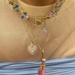 Collier pendentif coeur vintage chaîne plaquée or, cristal pendentif détail lune