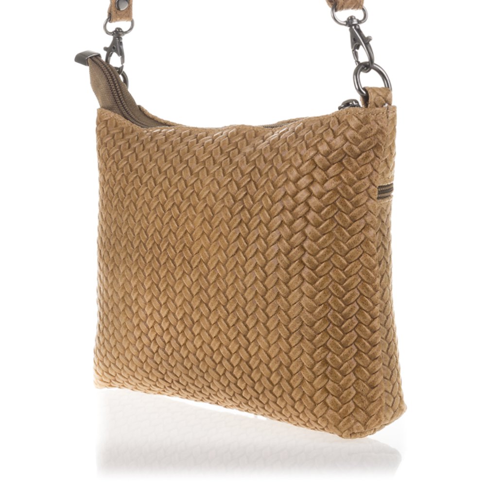 Firenze Artegiani. Genova Bolso bandolera Mujer.Piel auténtica Gamuza Grabado Espiga