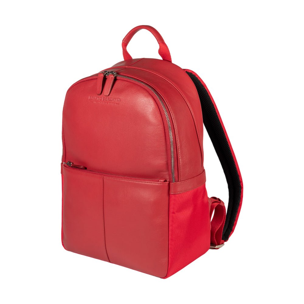 RB2001V | Netbook-/Tablet-Rucksack aus Nylon/echtem Leder mit leichter Narbung. Reißverschluss und verstellbare Schultergurte – Farbe Rot – Maße: 27 x 38 x 14 cm. Verpackung: Tasche aus Vliesstoff