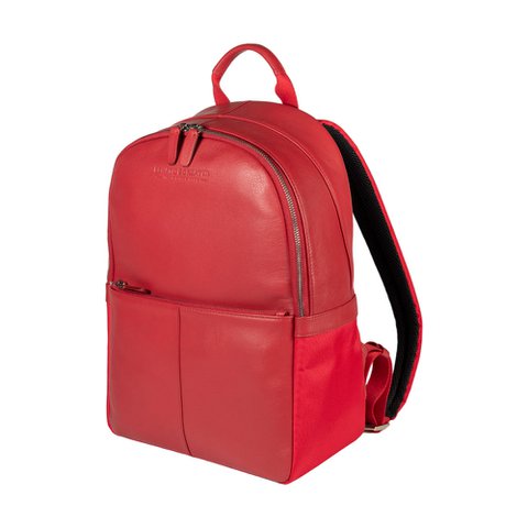 RB2001V | Netbook-/tabletrugzak van nylon/echt leer, met lichte nerf. Ritssluiting en verstelbare schouderbanden - Rode kleur - Afmetingen: 27 x 38 x 14 cm Verpakking: Tas van niet-geweven stof