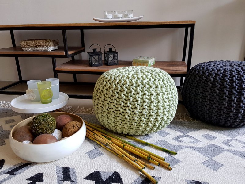 Knitted stool pouf Ø 45 H 30 cm cm seat pouf knitted floor cushion