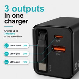 Cargador GaN de 40W con cable USB-C retráctil – NOVOTECK C-025