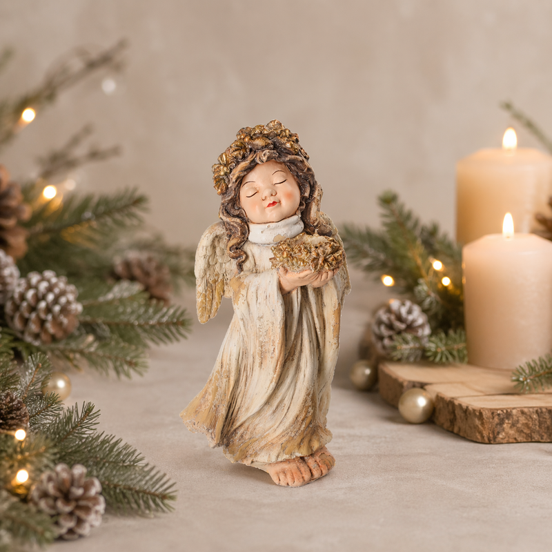 Angel candle holder in ivory resin h 55x32x27 cm