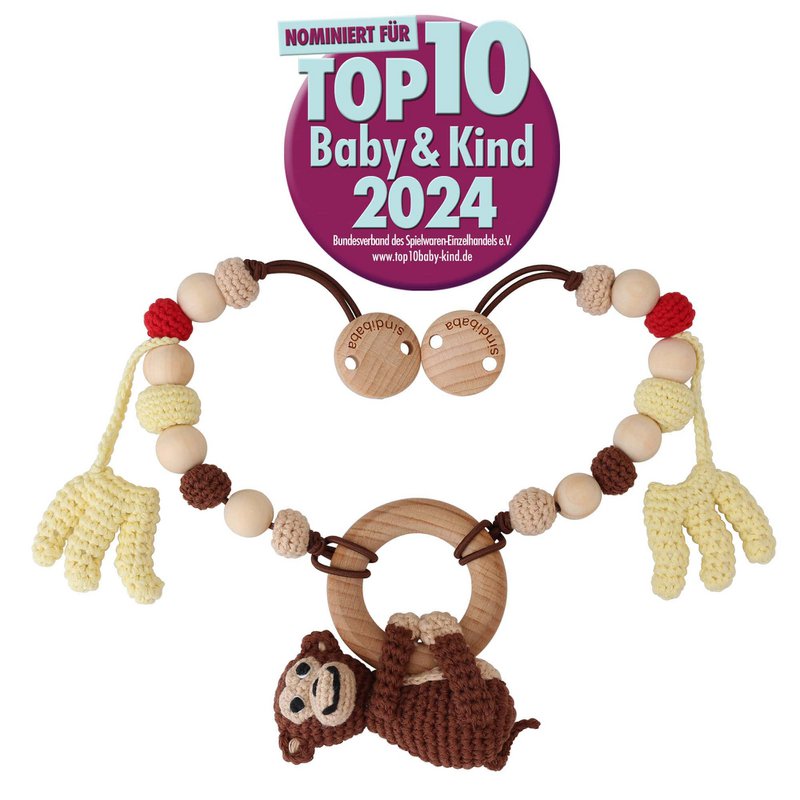 Crocheted stroller chain monkey CHARLIE (3in1)