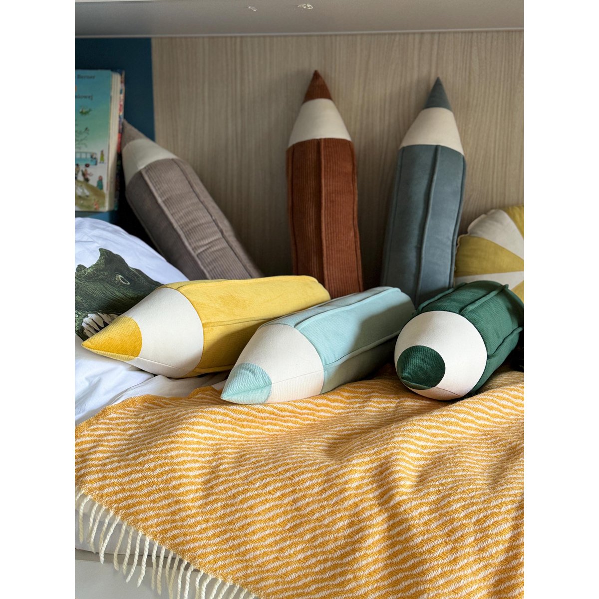 Crayon velvet pillow “Yellow"
