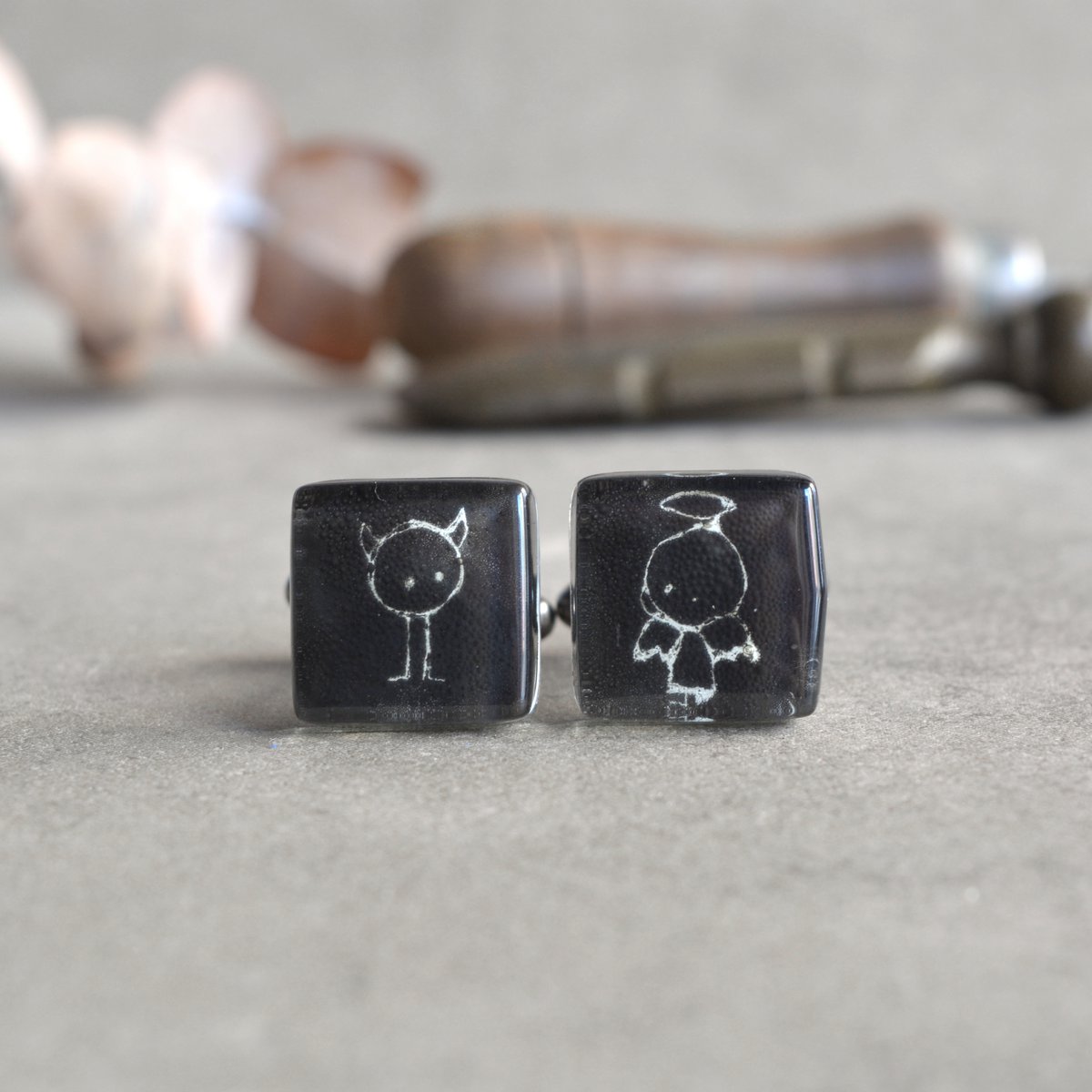 Angel & Devil cuff links, Black and white color, Unique gift for men