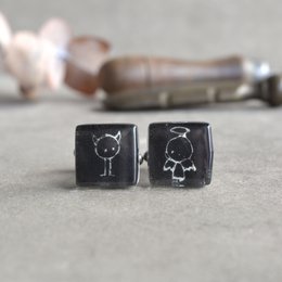 Angel & Devil cuff links, Black and white color, Unique gift for men