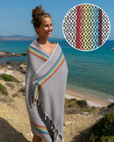RAINBOW Cotton Hammam Spa Towel – Compact – Anthracite - 180x100 cm