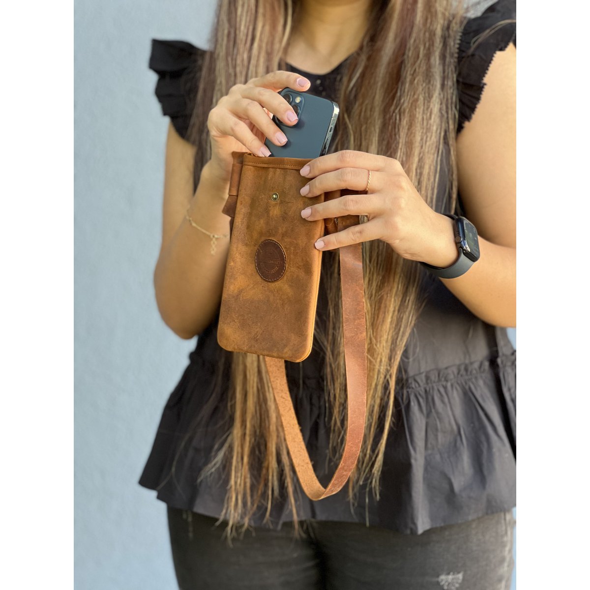 Handytasche aus echtem Leder – Umhängetasche