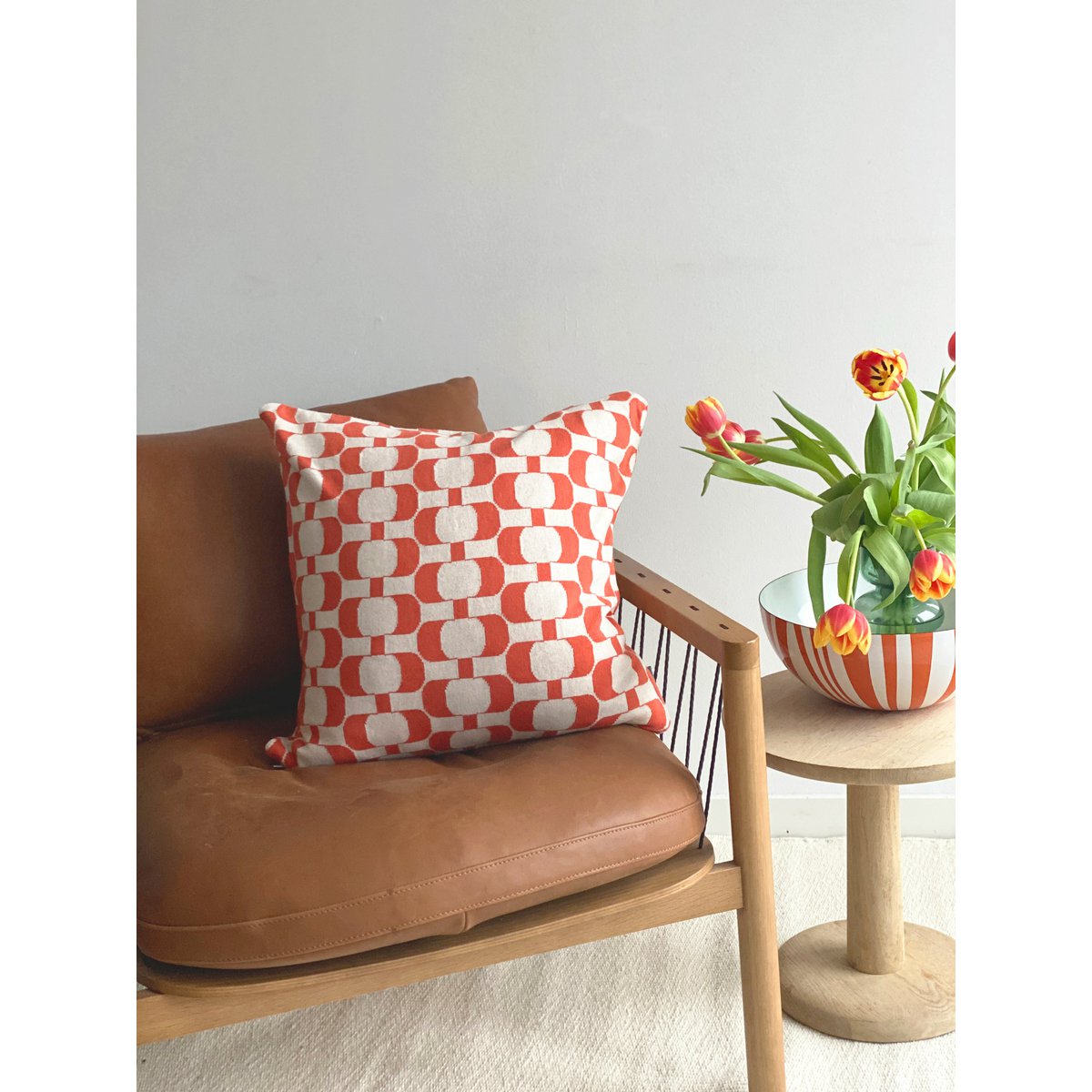 Edith Pillow-Cover Melon, Soft Jacquard Knitted Cotton