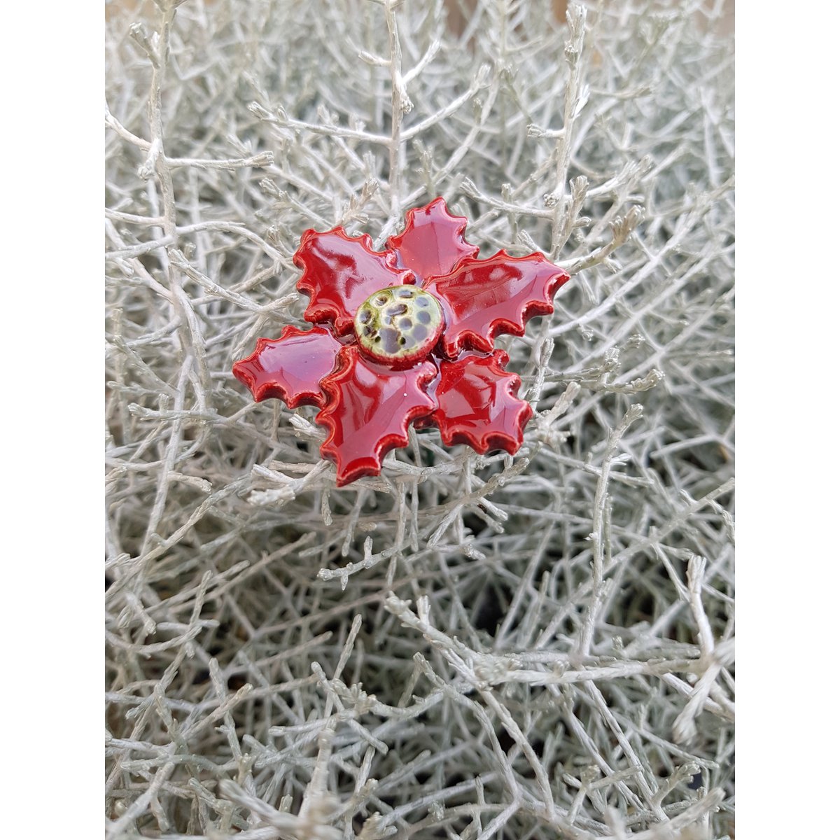Christmas star red ceramic plant pick 5 cm