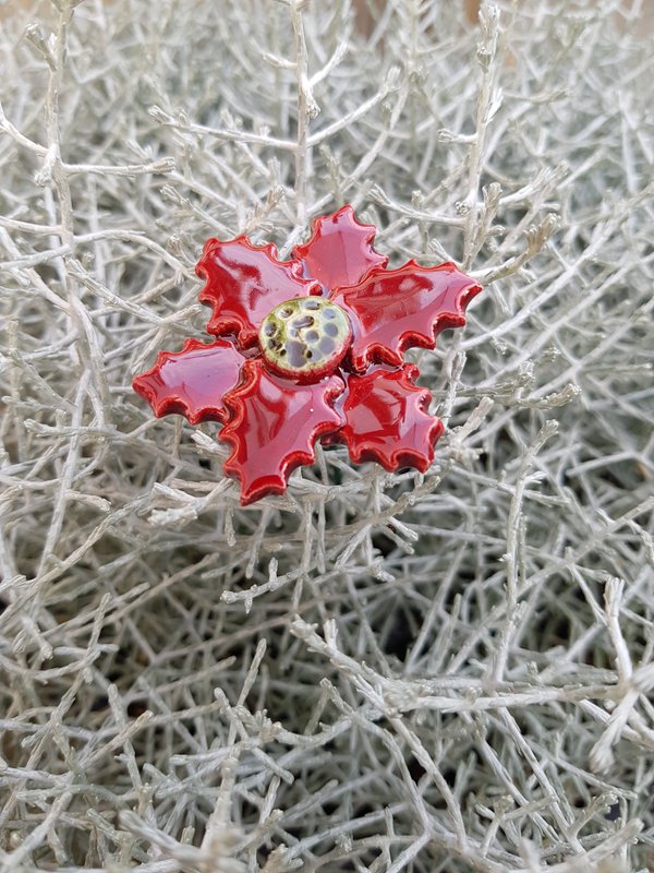 Christmas star red ceramic plant pick 5 cm