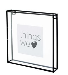 Black metal photo frame, 20x20x3.5cm, for displaying 'things we love' artwork or photos.