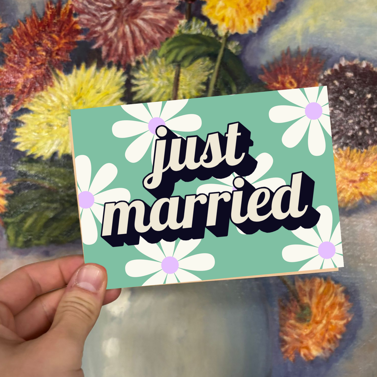 Carte postale juste mariée rétro