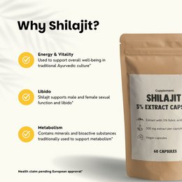 Shilajit-ekstrakt (5%) kapsler 500 mg - 60 kapsler