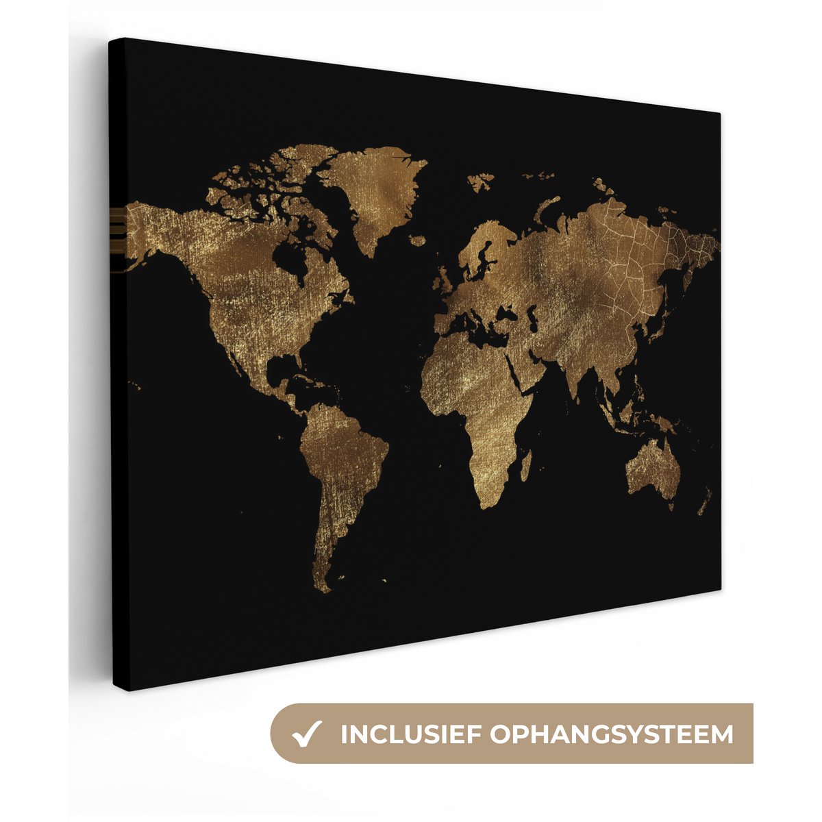 Canvas schilderij  - Wanddecoratie - Wereldkaart - Goud - Luxe - Aarde - Zwart