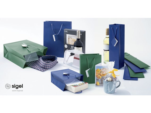 Cadeautas Sigel groot, opaal groen, matte lak, cadeaukaartje, papier, 157 g,