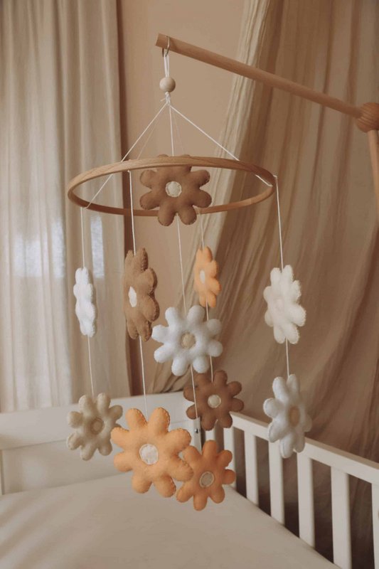 Handgemaakte Bloemen Muziekmobiel - Boxmobiel - Baby mobile - mobile wickeltisch
