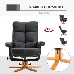 Relaxation chair with stool, 360° rotating TV chair with reclining function, reading chair for bedroom, living room, faux leather, brown