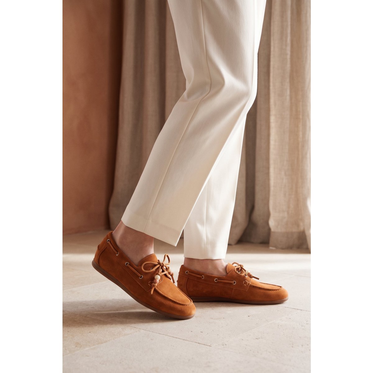 KAI BEADS COGNAC – Bootschoenen met harskralen