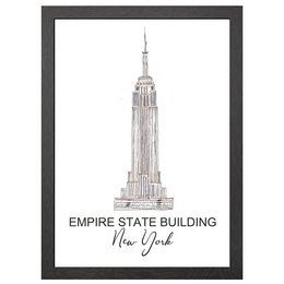 Framed illustration of the iconic Empire State Building in New York City.