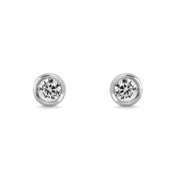  A pair of white gold diamond earrings with 0.10 carats of HSI2 quality diamonds. The earrings feature a classic stud design with a round brilliant cut diamond set in a bezel setting.