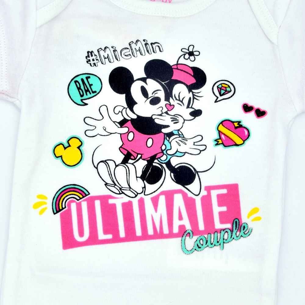 Disney Minnie Mouse Short Sleeve Bodysuit for Girls, White-Pink