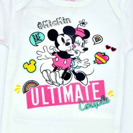 Disney Minnie Mouse Short Sleeve Bodysuit for Girls, White-Pink