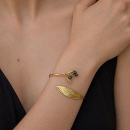 Real Olive Leaf Gold Bracelet, Handmade Nature Inspired Jewelry, Organic Tree Branch Cuff, Gift for Victory & Health, Sterling Silver 925