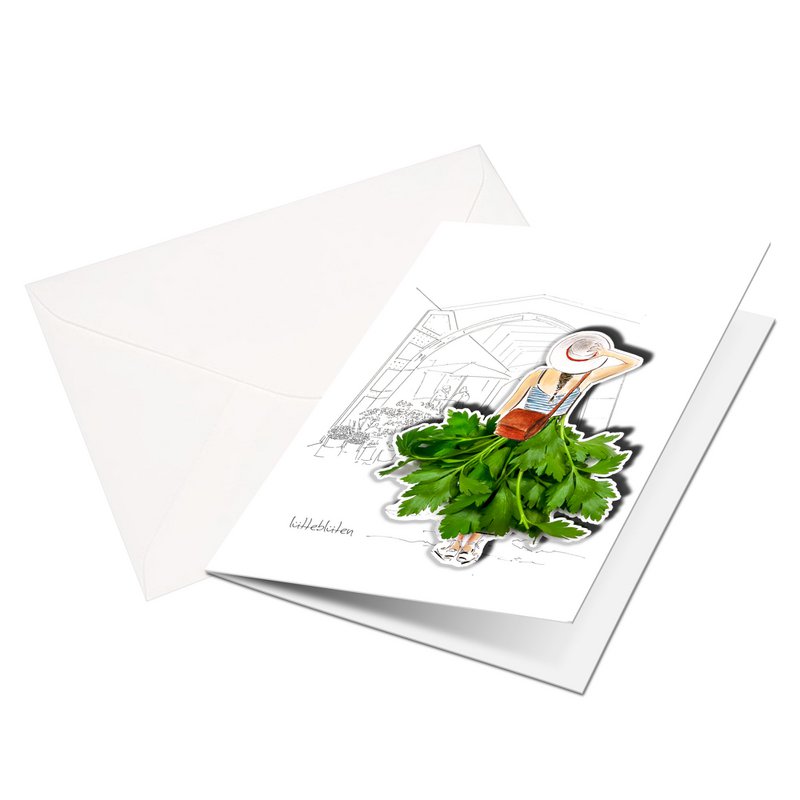 Folding card with magnet "Isemarkt"-woman with parsley rock, including envelope & compostable packaging
