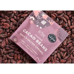 Granos de cacao tostados con maca y caramelo salado