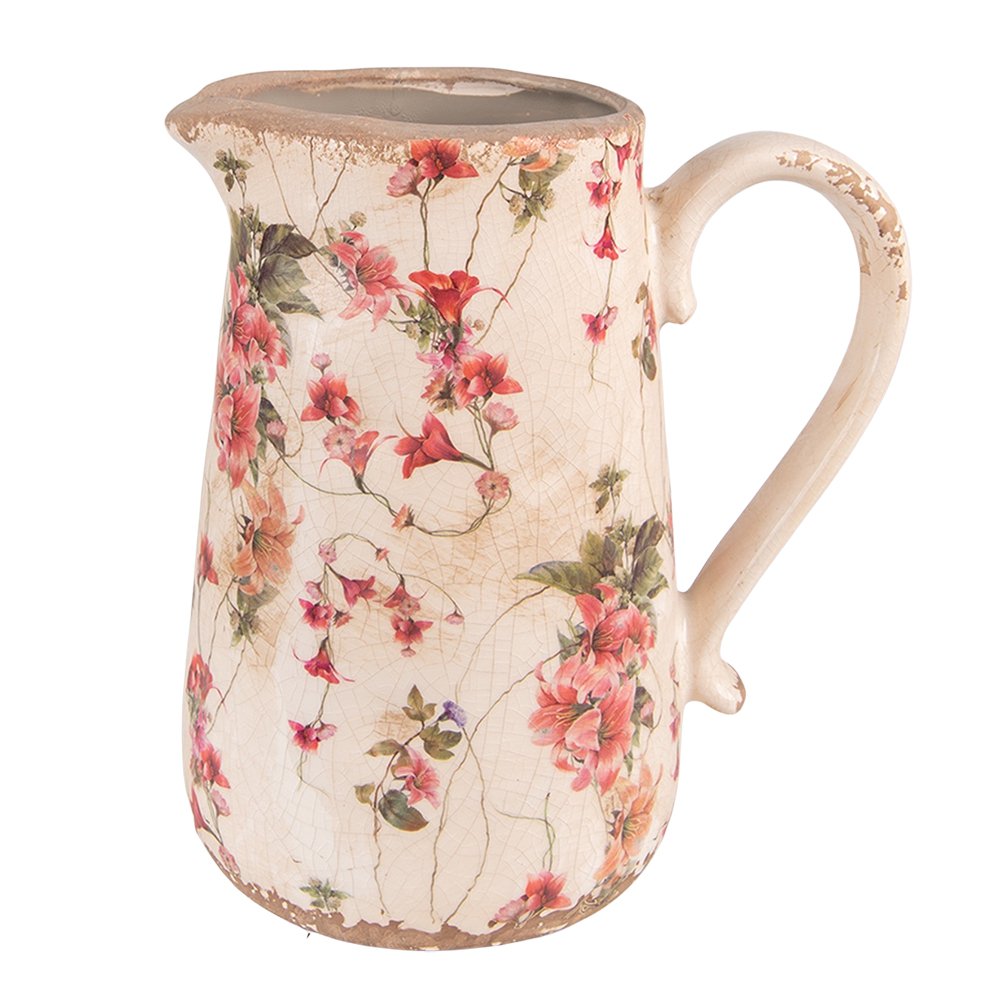 Decoratie Kan 16x11x18 cm Roze Beige Keramiek Bloemen Waterkan