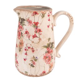 Dekorationskande 16x11x18 cm Pink Beige Keramisk Blomster Vandkande